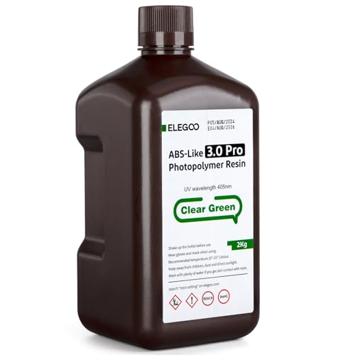 ELEGOO ABS-Like 3.0 Pro Resin Klargrün 2000g, Aufgerüstetes 3D-Drucker Harz für höhere Hitze- und Kratzfestigkeit, Kompatibel mit den meisten MSLA/LCD/DLP-Lichtaushärtungs-3D-Druckern von ELEGOO