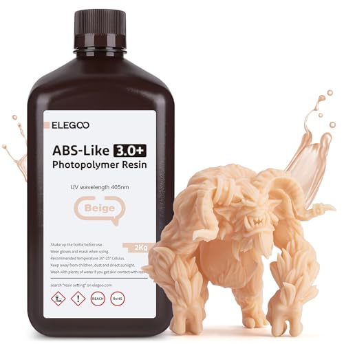 ELEGOO ABS-Like Resin 3.0 Plus, 3D Drucker Resin 405nm Rapid UV-härtendes Photopolymer Harz, Hohe Präzision für LCD 3D Drucker Beige 2kg von ELEGOO