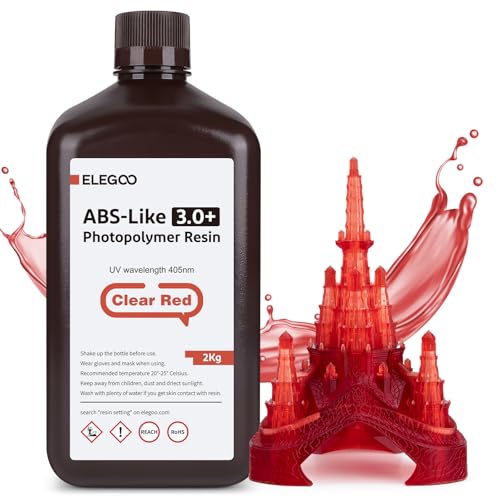 ELEGOO ABS-Like Resin 3.0 Plus, 3D Drucker Resin 405nm Rapid UV-härtendes Photopolymer Harz, Hohe Präzision für LCD 3D Drucker Klarrot 2kg von ELEGOO