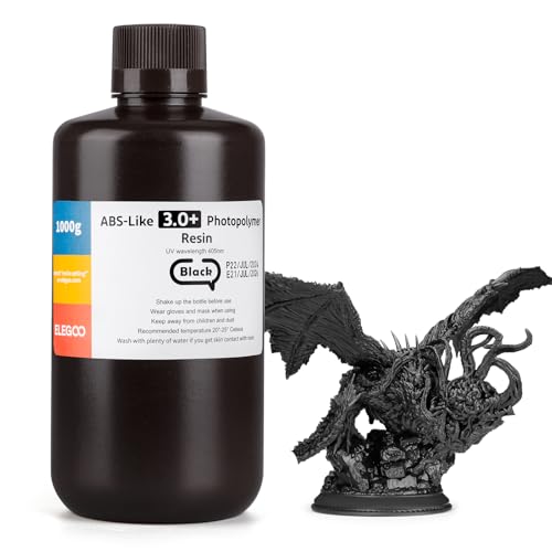 ELEGOO ABS-Like Resin 3.0 Plus, Verbessertes 3D-Drucker Photopolymer Harz, Höhere Hitzebeständigkeit, Schnelle Aushärtung, Hohe Präzision, Nicht Spröde, Schwarz 1000g von ELEGOO