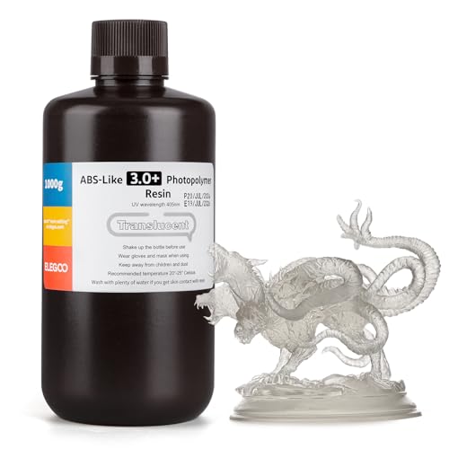 ELEGOO ABS-Like Resin 3.0 Plus, Verbessertes 3D-Drucker Photopolymer Harz, Höhere Hitzebeständigkeit, Schnelle Aushärtung, Hohe Präzision, Nicht Spröde, Transluzent 1000g von ELEGOO