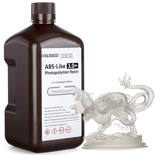 ELEGOO ABS-Like Resin 3.0 Plus, Verbessertes 3D-Drucker Photopolymer Harz, Höhere Hitzebeständigkeit, Schnelle Aushärtung, Hohe Präzision, Nicht Spröde, Transluzent 2000g von ELEGOO