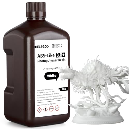 ELEGOO ABS-Like Resin 3.0 Plus, Verbessertes 3D-Drucker Photopolymer Harz, Höhere Hitzebeständigkeit, Schnelle Aushärtung, Hohe Präzision, Nicht Spröde, Weiß 2000g von ELEGOO