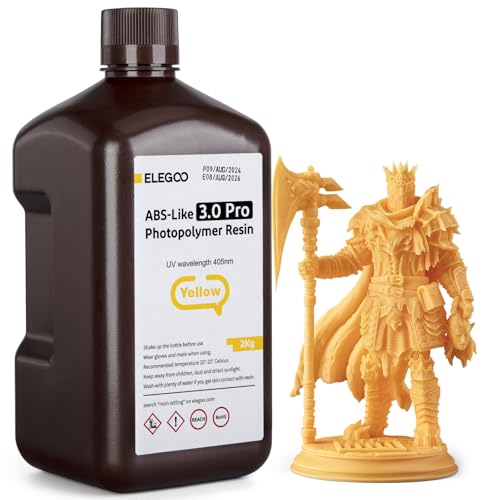 ELEGOO ABS-Like Resin 3.0 Pro, Harz für 3D-Drucker mit Höherer Kratzfestigkeit, 405nm UV Harz für MSLA/DLP/LCD-Drucker, Schnelle Aushärtung, Hohe Präzision, Nicht Spröde, Gelb 2000g von ELEGOO