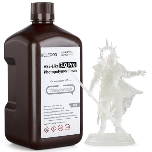 ELEGOO ABS-Like Resin 3.0 Pro, Harz für 3D-Drucker mit Höherer Kratzfestigkeit, 405nm UV Harz für MSLA/DLP/LCD-Drucker, Schnelle Aushärtung, Hohe Präzision, Nicht Spröde, Transluzent 2000g ELEGOO ABS-Like Resin 3.0 Pro, Harz für 3D-Drucker mit Höherer Kratzfestigkeit, 405nm UV Harz für MSLA/DLP/LCD-Drucker, Schnelle Aushärtung, Hohe Präzision, Nicht Spröde, Transluzent 2000g von ELEGOO