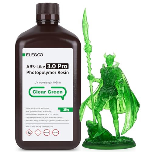 ELEGOO ABS-Like Resin 3.0 Pro, UV-Härtendes 3D Resin mit Hohe Präzision, Nicht Spröde, Nicht Giftig für LCD/DLP 3D Drucker Photopolymer Harz Clear Green 2000g von ELEGOO