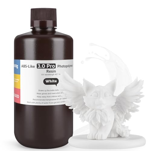 ELEGOO ABS-Like Resin 3.0 Pro, UV-Härtendes 3D Resin mit Hohe Präzision, Nicht Spröde, Nicht Giftig für LCD/DLP 3D Drucker Photopolymer Harz Weiß 1000g von ELEGOO