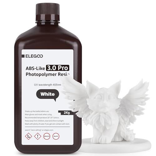 ELEGOO ABS-Like Resin 3.0 Pro, UV-Härtendes 3D Resin mit Hohe Präzision, Nicht Spröde, Nicht Giftig für LCD/DLP 3D Drucker Photopolymer Harz Weiß 2000g von ELEGOO
