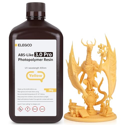 ELEGOO ABS-Like Resin 3.0 Pro, UV-Härtendes 3D Resin mit Hohe Präzision, Nicht Spröde, Nicht Giftig für LCD/DLP 3D Drucker Photopolymer Harz Yellow 2000g von ELEGOO