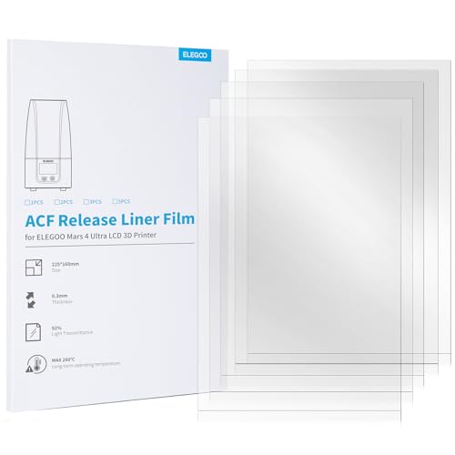 ELEGOO 5er-Set ACF-Folie für Mars 4 Ultra Resin 3D Drucker, ACF Release Liner Film mit Geringerer Release-Spannung, Unterstützt 3x Schnelleres Drucken, 225 x 160 mm, 0,3 mm Dicke von ELEGOO