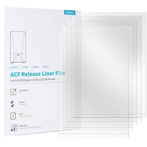 ELEGOO 5er-Set ACF-Folie für Saturn 3 Ultra Resin 3D Drucker, ACF Release Liner Folie mit Geringerer Release-Spannung, Unterstützt Dreimal Schnelleres Drucken, 290 x 195 mm, 0,3 mm Dicke von ELEGOO