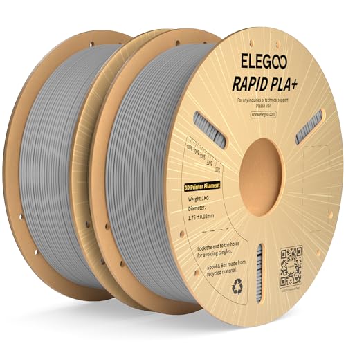 ELEGOO High Speed PLA+ Filament 1.75mm Grau 2KG, Rapid PLA Plus 3D Drucker Speedy Filament für 0-600 mm/s Hochgeschwindigkeitsdruck, Maßgenauigkeit +/-0,02mm, 2 Stück 1kg Spule (2.2lbs) von ELEGOO
