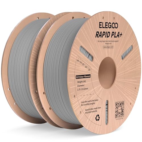 ELEGOO Hohe Geschwindigkeit PLA+ Filament 1.75mm Grau 2KG, High Rapid PLA Plus 3D Drucker Speedy Filament für 0-600 mm/s Hochgeschwindigkeitsdruck, Maßgenauigkeit +/-0,02mm, 2kg Spule (4.4lbs) von ELEGOO