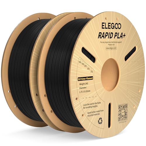 ELEGOO High Speed PLA+ Filament 1.75mm Schwarz 2KG, Rapid PLA Plus 3D Drucker Speedy Filament für 0-600 mm/s Hochgeschwindigkeitsdruck, Maßgenauigkeit +/-0,02mm, 2 Stück 1kg Spule (2.2lbs) von ELEGOO
