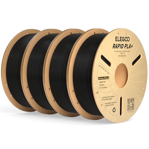 ELEGOO High Speed PLA+ Filament 1.75mm Schwarz 4KG, Rapid PLA Plus 3D Drucker Speedy Filament für 0-600 mm/s Hochgeschwindigkeitsdruck, Maßgenauigkeit +/-0,02mm, 4 Stück 1kg Spule (2.2lbs) von ELEGOO