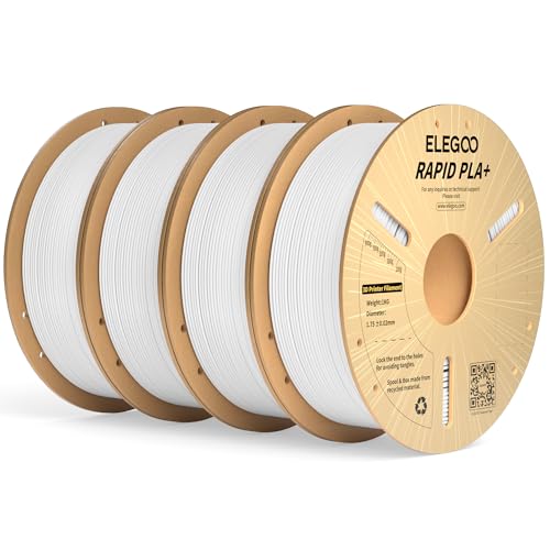 ELEGOO High Speed PLA+ Filament 1.75mm Weiß 4KG, Rapid PLA Plus 3D Drucker Speedy Filament für 0-600 mm/s Hochgeschwindigkeitsdruck, Maßgenauigkeit +/-0,02mm, 4 Stück 1kg Spule (2.2lbs) von ELEGOO