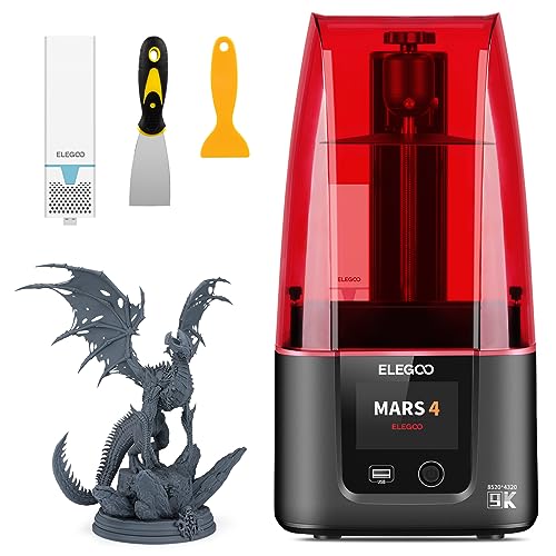 ELEGOO Mars 4 Resin 3D Drucker mit Luftreiniger 7 Zoll Ultra 9K Monochrom LCD Höherer Auflösung und Großem Druckvolumen, Großer Druckgröße von 195.84 mm * 122.4 mm * 150 mm von ELEGOO