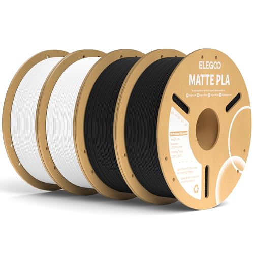 ELEGOO Matte PLA Filament Matte Schwarz & Weiß 4KG, 1.75mm 3D Drucker Filament Maßgenauigkeit +/- 0.02mm, 4 Stück 1kg Kartonspule (2.2lbs) für die meisten FDM 3D Drucker von ELEGOO