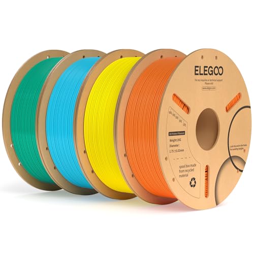 ELEGOO PLA+ Filament 1.75mm Orange Gelb Himmelblau Meeresgrün 4KG, PLA Plus 3D Drucker Filament, Härter und Stärker 3D Druckmaterialien, Maßgenauigkeit +/-0,02mm für FDM 3D-Drucker(4 Stück 1KG/Spool) von ELEGOO