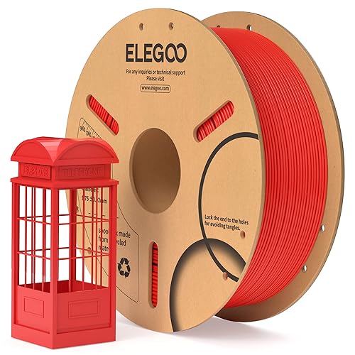 ELEGOO PLA Filament 1.75mm Rot 1KG, 3D Drucker Filament Maßgenauigkeit +/- 0,02 mm, 1kg Pappspule (2.2lbs) Filament-3D-Druckmaterialien Passt für die meisten FDM 3D-Drucker von ELEGOO