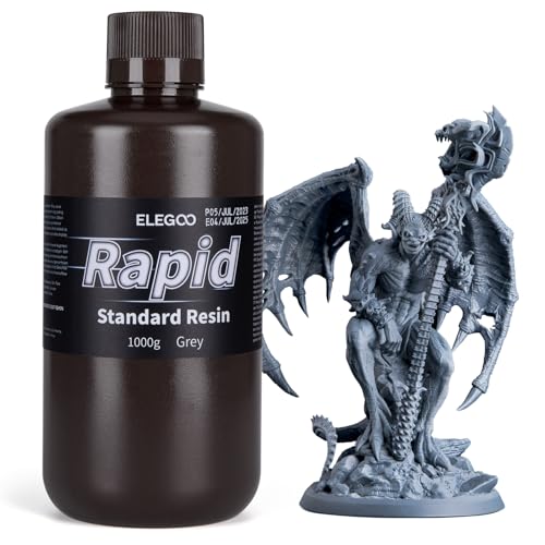 ELEGOO RAPID Photopolymer 3D Drucker Resin, 405nm UV-Härtendes Harz für Resin 3D Drucker, Schnelle Aushärtung, Hohe Präzision, Perfekt für Saturn 3 Ultra und Mars 4 Ultra, Grau 1000g von ELEGOO