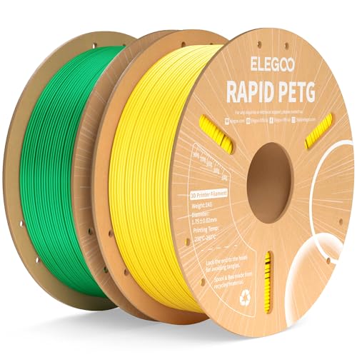 ELEGOO Rapid PETG Filament 1.75mm Gelb Grün 2KG, High Speed 30-600mm/s 3D Drucker Filament Maßgenauigkeit +/- 0.02 mm, 2 Stück 1kg Pappspule(2.2lbs) Passend für die meisten FDM 3D Drucker von ELEGOO