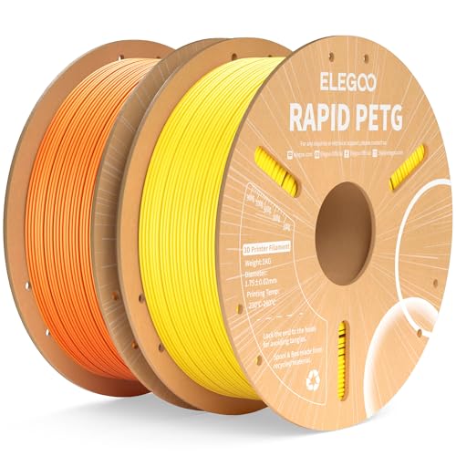 ELEGOO Rapid PETG Filament 1.75mm Gelb Orange 2KG, High Speed 30-600mm/s 3D Drucker Filament Maßgenauigkeit +/- 0.02 mm, 2 Stück 1kg Pappspule(2.2lbs) Passend für die meisten FDM 3D Drucker von ELEGOO