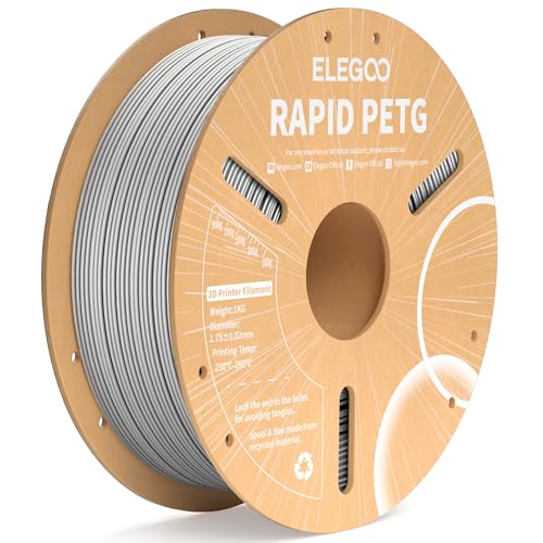 ELEGOO Rapid PETG Filament 1.75mm Grau 1KG, High Speed 30-600mm/s 3D Drucker Filament Maßgenauigkeit +/- 0.02 mm, 1kg Pappspule(2.2lbs) Passend für die meisten FDM 3D Drucker von ELEGOO