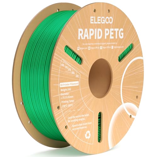 ELEGOO Rapid PETG Filament 1.75mm Grün 1KG, High Speed 30-600mm/s 3D Drucker Filament Maßgenauigkeit +/- 0.02 mm, 1kg Pappspule(2.2lbs) Passend für die meisten FDM 3D Drucker von ELEGOO