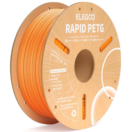ELEGOO Rapid PETG Filament 1.75mm Orange 1KG, High Speed 30-600mm/s 3D Drucker Filament Maßgenauigkeit +/- 0.02 mm, 1kg Pappspule(2.2lbs) Passend für die meisten FDM 3D Drucker von ELEGOO