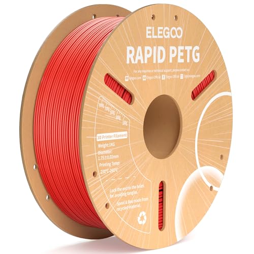 ELEGOO Rapid PETG Filament 1.75mm Rot 1KG, High Speed 30-600mm/s 3D Drucker Filament Maßgenauigkeit +/- 0.02 mm, 1kg Pappspule(2.2lbs) Passend für die meisten FDM 3D Drucker von ELEGOO