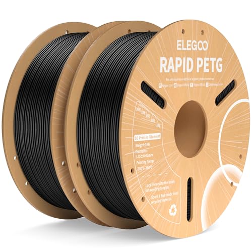 ELEGOO Rapid PETG Filament 1.75mm Schwarz 2KG, High Speed 30-600mm/s 3D Drucker Filament Maßgenauigkeit +/- 0.02 mm, 2 Stück 1kg Pappspule(2.2lbs) Passend für die meisten FDM 3D Drucker von ELEGOO