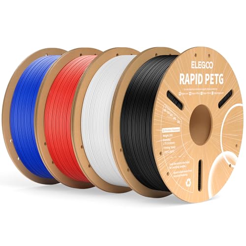ELEGOO Rapid PETG Filament 1.75mm Schwarz Weiß Rot Blau 4KG, High Speed 30-600mm/s 3D Drucker Filament Maßgenauigkeit +/- 0.02 mm, 4 Stück 1kg Pappspule(2.2lbs) Passend für die meisten FDM 3D Drucker von ELEGOO