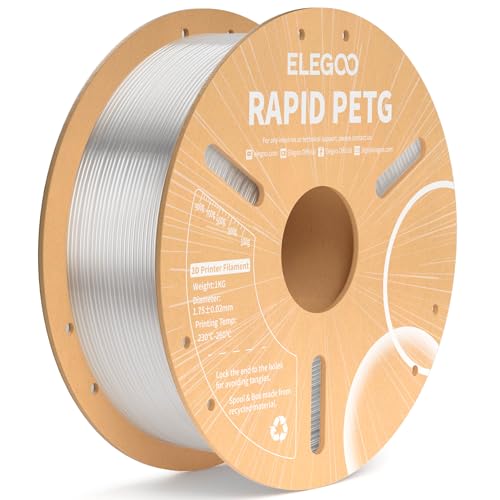 ELEGOO Rapid PETG Filament 1.75mm Transparente 1KG, High Speed 30-600mm/s 3D Drucker Filament Maßgenauigkeit +/- 0.02 mm, 1kg Pappspule(2.2lbs) Passend für die meisten FDM 3D Drucker von ELEGOO