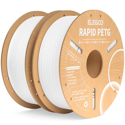 ELEGOO Rapid PETG Filament 1.75mm Weiß 2KG, High Speed 30-600mm/s 3D Drucker Filament Maßgenauigkeit +/- 0.02 mm, 2 Stück 1kg Pappspule(2.2lbs) Passend für die meisten FDM 3D Drucker von ELEGOO