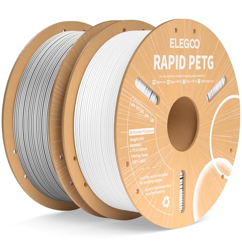 ELEGOO Rapid PETG Filament 1.75mm Weiß Grau 2KG, High Speed 30-600mm/s 3D Drucker Filament Maßgenauigkeit +/- 0.02 mm, 2 Stück 1kg Pappspule(2.2lbs) Passend für die meisten FDM 3D Drucker von ELEGOO