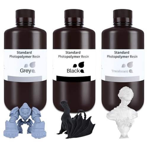 ELEGOO Resin 3D Drucker Resin Grau+Schwarz+Klarrot 3pcs x 1000g, LCD 405nm UV 3D Resin Schnelle Aushärtung Standard 3D Drucker Resin von ELEGOO