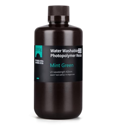 ELEGOO Resin Wasser Abwaschbar 2.0 1000g Minzgrün, Geringe Schrumpfung und Hohe Haltbarkeit 395-405 nm Schnelles Aushärten 3D Drucker Water Washable Resin für MSLA/LCD/DLP Resin 3D Drucker ELEGOO Resin Wasser Abwaschbar 2.0 1000g Minzgrün, Geringe Schrumpfung und Hohe Haltbarkeit 395-405 nm Schnelles Aushärten 3D Drucker Water Washable Resin für MSLA/LCD/DLP Resin 3D Drucker von ELEGOO