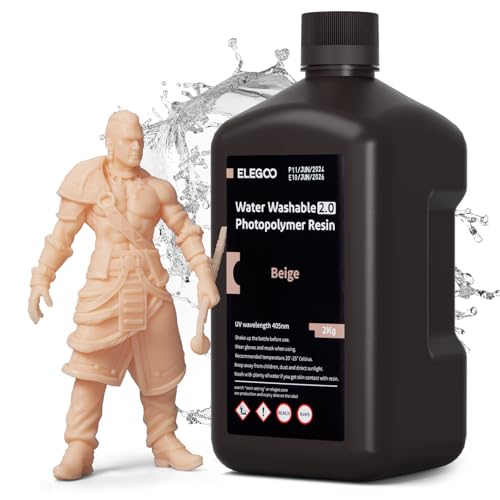 ELEGOO Resin Wasser Abwaschbar 2.0 2000g Beige, Geringe Schrumpfung und Hohe Haltbarkeit 395-405 nm Schnelles Aushärten 3D Drucker Water Washable Resin für MSLA/LCD/DLP Resin 3D Drucker von ELEGOO