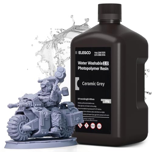 ELEGOO Resin Wasser Abwaschbar 2.0 2000g Grau, Geringe Schrumpfung und Hohe Haltbarkeit 395-405 nm Schnelles Aushärten 3D Drucker Water Washable Resin für MSLA/LCD/DLP Resin 3D Drucker ELEGOO Resin Wasser Abwaschbar 2.0 2000g Grau, Geringe Schrumpfung und Hohe Haltbarkeit 395-405 nm Schnelles Aushärten 3D Drucker Water Washable Resin für MSLA/LCD/DLP Resin 3D Drucker von ELEGOO