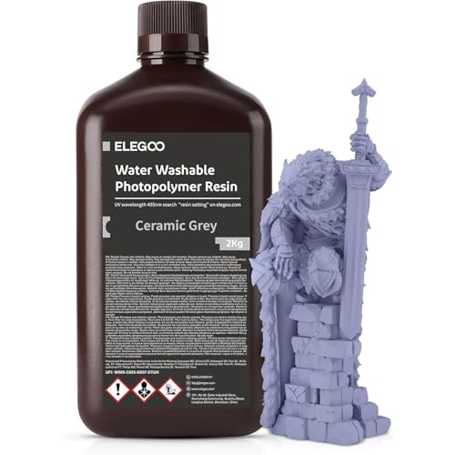 ELEGOO Resin Wasser Abwaschbar 2kg Grau, 405nm LCD UV-Härtung 3D Drucker Resin Water Washable Resin für MSLA/LCD/DLP Resin 3D Drucker von ELEGOO