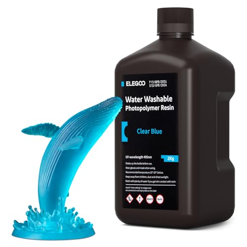 ELEGOO Resin Wasser Abwaschbar 2kg Transparent Blau, 405nm LCD UV-Härtung 3D Drucker Resin Water Washable Resin für MSLA/LCD/DLP Resin 3D Drucker von ELEGOO