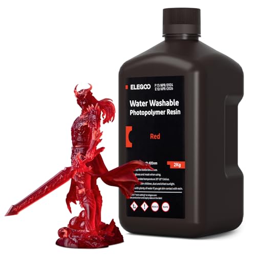 ELEGOO Resin Wasser Abwaschbar 2kg Transparent Rot, 405nm LCD UV-Härtung 3D Drucker Resin Water Washable Resin für MSLA/LCD/DLP Resin 3D Drucker von ELEGOO
