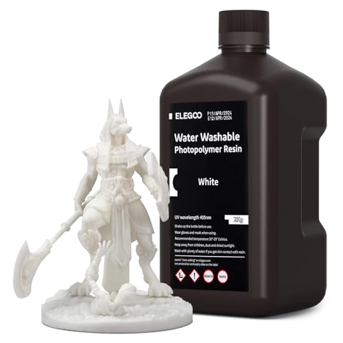 ELEGOO Resin Wasser Abwaschbar 2kg Weiß, 405nm LCD UV-Härtung 3D Drucker Resin Water Washable Resin für MSLA/LCD/DLP Resin 3D Drucker von ELEGOO