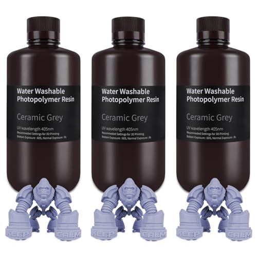 ELEGOO Resin Wasser Abwaschbar 3pcs x 1000g Grau, 405nm LCD UV-Härtung 3D Drucker Resin Water Washable Resin für MSLA/LCD/DLP Resin 3D Drucker von ELEGOO