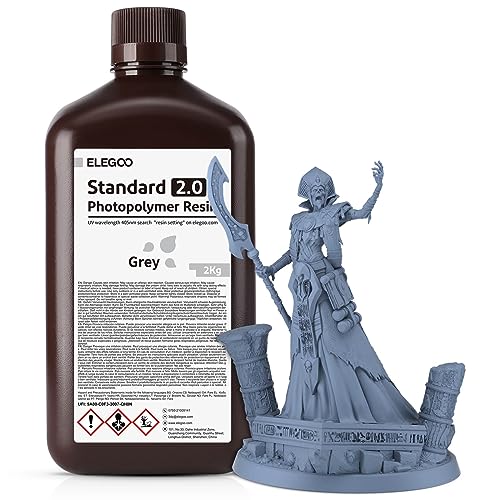 ELEGOO Standard 2.0 3D Drucker Resin 2000g Grau, Pflanzenbasiertes 3D Resin UV 405nm Präzises Drucken Geringer Geruch 3D Printer resin für LCD/SLA Resin 3D Drucker von ELEGOO