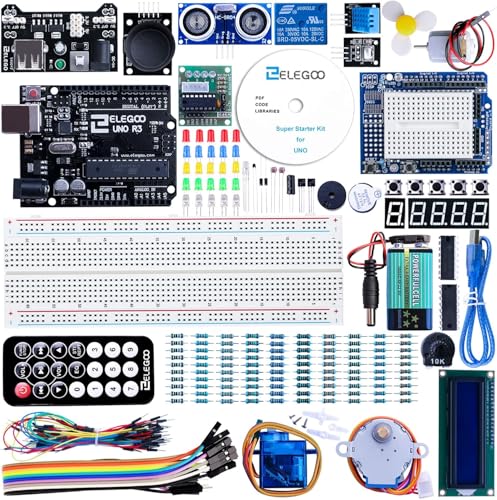 ELEGOO UNO R3 Starter Kit kompatibel mit Arduino IDE Projekt Einsteigerset mit Tutorial auf Deutsch, Mikrocontroller, 5V-Relais, Stromversorgungsmodul, Servomotor, Erweiterungsplatine usw. von ELEGOO