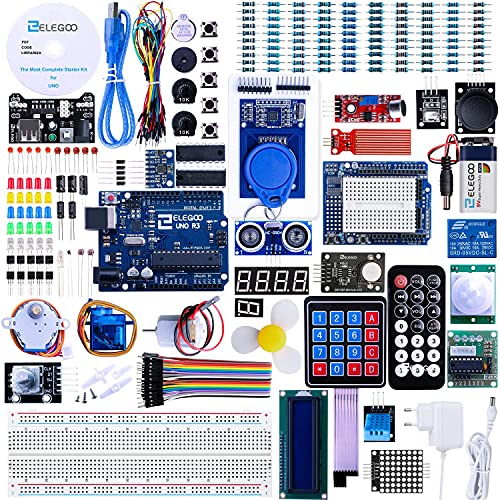 ELEGOO UNO R3 Ultimate Starter Kit, Kompatibel mit Arduino IDE Vollständigster Elektronik Projekt Baukasten mit deutschem Tutorial, UNO R3 Mikrocontroller Board und Zubehör (mehr als 200 Teile) von ELEGOO