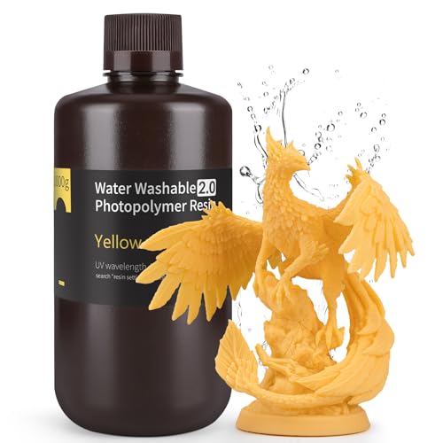 ELEGOO Upgraded 405nm Wasser Waschbares Resin 2.0,Water Washable 3D Drucker Rapid Harz mit Geringerer Schrumpfung und Höherer Präzision für LCD/DLP/SLA/3D Drucker Gelb 1000g von ELEGOO