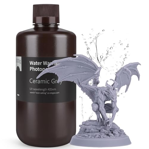 ELEGOO Upgraded 405nm Wasser Waschbares Resin 2.0,Water Washable 3D Drucker Rapid Harz mit Geringerer Schrumpfung und Höherer Präzision für LCD/DLP/SLA/3D Drucker Grau 1000g von ELEGOO